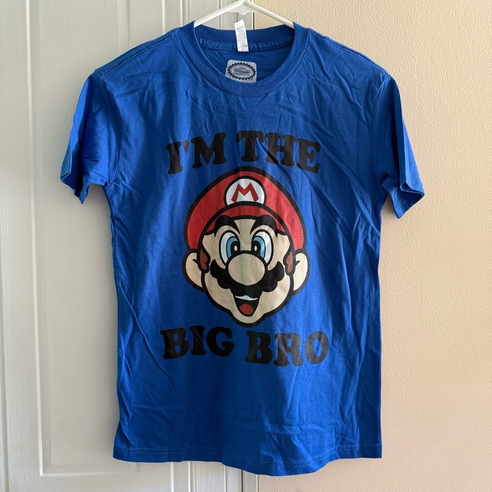 Blue‎ Mario 'I'm the Big Bro' T-Shirt Short sleeve Blue T-shirt Size Youth Large